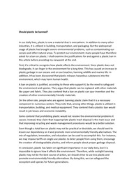 Should plastic be banned?에 대한 영작문 에세이