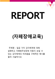 일곱 가지 감각체계에 대해 설명하고 자폐범주성장애 아동이 보일 수 있는 감각체계의 어려움을 구체적인 예시를 들어 서술하시오
