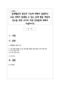문제행동의 원인과 기능에 대해서 설명하고 교실 내에서 발생할 수 있는 문제 행동 예방과 감소를 위한 교사의 지원 전략