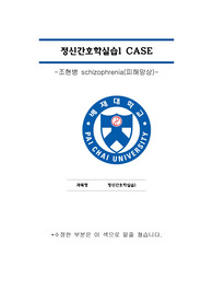 정신간호학 실습 A+ 케이스 조현병 간호진단 4개 간호과정 1개 디테일 미쳤어요