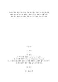 A+우리 사회의 집단적 불안으로 인해 발생하는 사회적 정서 과정 현상 (집단 따돌림, 과도한 교육열, 성차별 등)에 대해 생각해 보고, 사회의 분화수준을 높이기 위한 방안은 무엇이 있는지 쓰시오