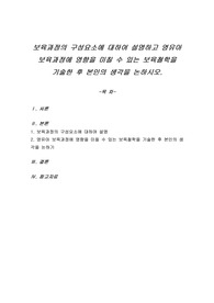 보육과정의 구성요소에 대하여 설명하고 영유아 보육과정에 영향을 미칠 수 있는 보육철학을 기술한 후 본인의 생각을 논하시오.