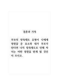 결혼과가족_부모의 양육태도 유형이 나에게 영향을 준 요소와 내가 부모가 된다면 나의 양육태도로 인해 자녀는 어떤 영향을 받게 될 것인지 쓰시오.