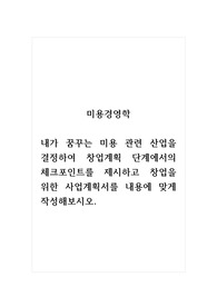 미용경영학_내가 꿈꾸는 미용 관련 산업을 결정하여 창업계획 단계에서의 체크포인트를 제시하고 창업을 위한 사업계획서를 내용에 맞게 작성해보시오.