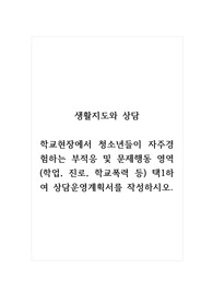 생활지도와상담_학교현장에서 청소년들이 자주경험하는 부적응 및 문제행동 영역(학업, 진로, 학교폭력 등) 택1하여 상담운영계획서를 작성하시오.