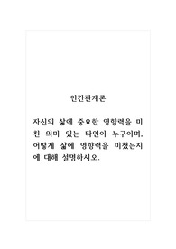 인간관계론_자신의 삶에 중요한 영향력을 미친 의미 있는 타인이 누구이며, 어떻게 삶에 영향력을 미쳤는지에 대해 설명하시오.