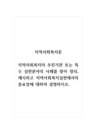 지역사회복지론_지역사회복지의 추진기관 또는 특수 실천분야의 사례를 찾아 정리, 제시하고 지역사회복지실천에서의 중요성에 대하여 설명하시오.