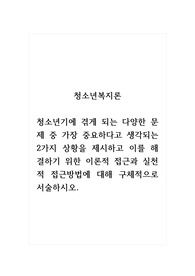 청소년복지론_청소년기에 겪게 되는 다양한 문제 중 가장 중요하다고 생각되는 2가지 상황을 제시하고 이를 해결하기 위한 이론적 접근과 실천적 접근방법에 대해 구체적으로 서술하시오.