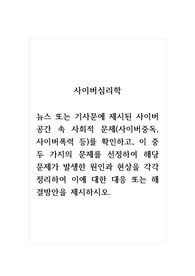 사이버심리학_뉴스 또는 기사문에 제시된 사이버공간 속 사회적 문제(사이버중독, 사이버폭력 등)를 확인하고, 이 중 두 가지의 문제를 선정하여 해당 문제가 발생한 원인과 현상을 각각 정리하여 이에 대한 대응 또는 해결방안을 제시하시오.