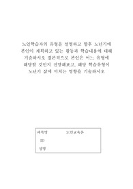 노인교육론 레포트-노인 학습자의 유형을 설명하고 향후 노년기에 본인이 계획하고 있는 활동과 학습내용에 대해 기술하시오 결론적으로 본인은 어느 유형에 해당할 것인지 전망해보고, 해당 학습유형이 노년기 삶에 미치는 영향을 기술하시오