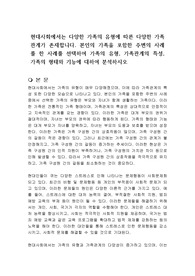 현대사회에서는 다양한 가족의 유형에 따른 다양한 가족관계가 존재합니다. 본인의 가족을 포함한 주변의 사례를 한 사례를 선택하여 가족의 유형, 가족관계의 특성, 가족의 형태와 기능에 대하여 분석하시오