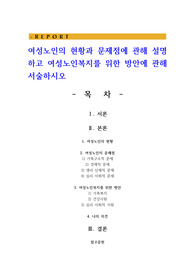 여성노인의 현황과 문제점에 관해 설명하고 여성노인복지를 위한 방안에 관해 서술하시오