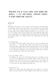 현대사회의 특징 중 하나인 다양한 가족의 형태에 대해 살펴보고, 그 구조 속에 파생되는 가족복지와 여성복지의 관계와 쟁점에 대해 기술하시오.