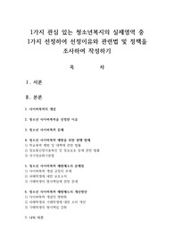1가지 관심 있는 청소년복지의 실제영역 중 1가지 선정하여 선정이유와 관련법 및 정책을 조사하여 작성하기