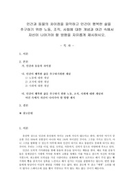 인간과 동물의 차이점을 파악하고 인간이 행복한 삶을 추구하기 위한 노동, 조직, 사회에 대한 개념과 여건 속에서 자신이 나아가야 할 방향을 자유롭게 제시하시오.