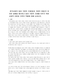 한국사회의 일과 가정의 조화(일과 가정의 양립)가 어려운 상황을 제시하고 일과 가정의 조화를 이루기 위한 사회적 지원과 가족의 역할에 대해 논하시오.