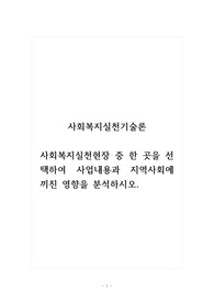 사회복지실천기술론_사회복지실천현장 중 한 곳을 선택하여 사업내용과 지역사회에 끼친 영향을 분석하시오.