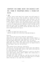 사회복지의 가치 중에서 자신이 가장 중요하다고 생각하는 가치를 한 가지(정의)를 선정하고 그 이유를 토론하시오.