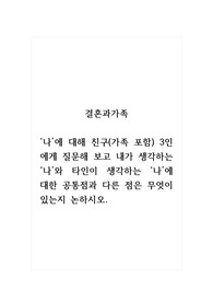 결혼과가족_나에 대해 친구(가족 포함) 3인에게 질문해 보고 내가 생각하는 나와 타인이 생각하는 나에 대한 공통점과 다른 점은 무엇이 있는지 논하시오.