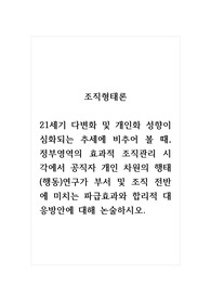 조직형태론_21세기 다변화 및 개인화 성향이 심화되는 추세에 비추어 볼 때, 정부영역의 효과적 조직관리 시각에서 공직자 개인 차원의 행태(행동)연구가 부서 및 조직 전반에 미치는 파급효과와 합리적 대응방안에 대해 논술하시오.