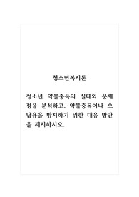 청소년복지론_청소년 약물중독의 실태와 문제점을 분석하고, 약물중독이나 오남용을 방지하기 위한 대응 방안을 제시하시오.