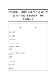 빅데이터의 특징과 장단점 및 합리적인 활용방안에 대해 기술하시오