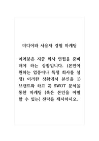 미디어와사용자경험마케팅_여러분은 지금 회사 면접을 준비해야 하는 상황입니다. (본인이 원하는 업종이나 특정 회사를 설정) 이러한 상황에서 본인을 브랜드화 하고 SWOT 분석을 통한 마케팅 (혹은 본인을 어필할 수 있는) 전략을 제시하시오.