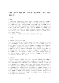 근육 중에서 안면근육, 저작근, 목근육에 대하여 기술하시오.