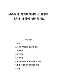 우리나라 사회복지재원의 유형과 내용에 대하여 설명하시오