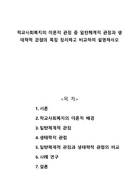 학교사회복지의 이론적 관점 중 일반체계적 관점과 생태학적 관점의 특징 정리하고 비교하여 설명하시오
