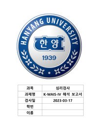 K-WAIS-IV 분석 및 종합 보고서