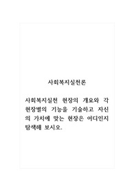 사회복지실천론_사회복지실천 현장의 개요와 각 현장별의 기능을 기술하고 자신의 가치에 맞는 현장은 어디인지 탐색해 보시오.