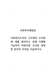 사회복지행정론_사회복지조직의 구조화와 조직화에 대해 정리하고 실제 사례를 기술하여 바람직한 조직화 방법 및 본인의 의견을 서술하시오.