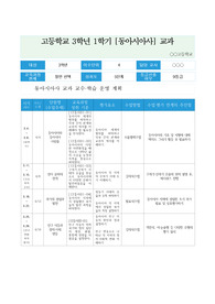 [평가계획서][요청자료] 고등학교 동아시아사 교수학습계획 및 평가계획서 예시입니다. 유용하게 사용하시길 바랍니다.