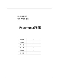 pneumonia(폐렴) 케이스스터디 성인간호학실습( 고체온, 비효과적 기도청결, 체액과다 등 간호진단 5개, 간호과정 3개)