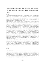 구비문학의세계의 신화의 세계, 판소리의 세계, 민속극의 세계 부분을 읽고 핵심적인 내용을 정리하여 서술하시오.