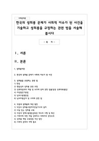 한국의 성희롱 문제가 사회적 이슈가 된 사건을 기술하고 성희롱을 규정하는 관련 법을 서술