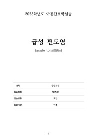 아동간호학 급성편도염 A+++ 케이스 간호진단3개, 간호과정2개