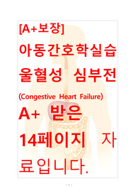 [A+보장]아동간호학실습 울혈성 심부전(Congestive Heart Failure) 간호, 간호진단, 간호과정, 컨퍼런스, 케이스스터디 14페이지 자료입니다.