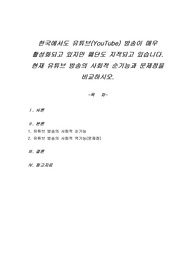 한국에서도 유튜브(YouTube) 방송이 매우 활성화되고 있지만 폐단도 지적되고 있습니다. 현재 유튜브 방송의 사회적 순기능과 문제점을 비교하시오.
