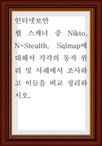 인터넷보안 ) 웹 스캐너 중 Nikto, N-Stealth, Sqlmap에 대해서 각각의 동작 원리 및 사례에서 조사하고 이들을 비교 정리하시오.