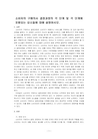소비자의 구매의사 결정과정의 각 단계 및 각 단계에 포함되는 요소들에 대해 설명하시오.