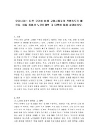 우리나라는 다른 국가에 비해 고령사회로의 진행속도가 빠르다. 이들 중에서 노인문제와 그 대책에 대해 설명하시오.