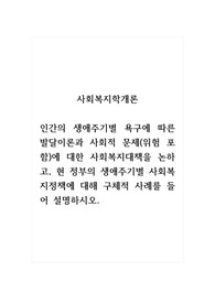 사회복지학개론_인간의 생애주기별 욕구에 따른 발달이론과 사회적 문제(위험 포함)에 대한 사회복지대책을 논하고, 현 정부의 생애주기별 사회복지정책에 대해 구체적 사례를 들어 설명하시오.