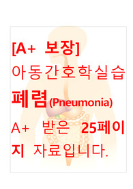 [A+ 보장]아동간호학실습 폐렴(Pneumonia) 간호, 간호진단, 간호과정, 컨퍼런스, 케이스스터디 25페이지 자료입니다.