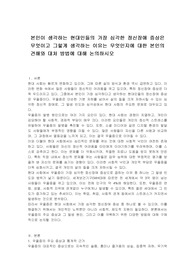 본인이 생각하는 현대인들의 가장 심각한 정신장애 증상은 무엇이고 그렇게 생각하는 이유는 무엇인지에 대한 본인의 견해와 대처 방법에 대해 논의하시오