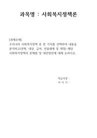 사회복지정책론_우리나라 사회복지정책 중 한 가지를 선택하여 내용을 분석하고(연혁, 대상, 급여, 전달체계 및 재정) 해당 사회복지정책의 문제점 및 대안방안에 대해 논하시오.