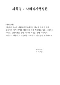 사회복지행정론_현재 우리사회 복지 문제를 해결하기 위해 적용되고 있는 사회복지 서비스 전달체계를 찾아 어떠한 과정을 통해 사회복지 서비스가 제공되고 있는지를 조사하고, 장단점을 평가하시오