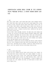 사회복지사로서 실천을 원하는 분야를 한 가지 선정하여 자신의 적합성을 분석하고 그 분야의 전망에 대하여 논하시오