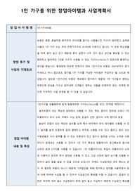 1인 가구를 위한 창업아이템과 사업계획서